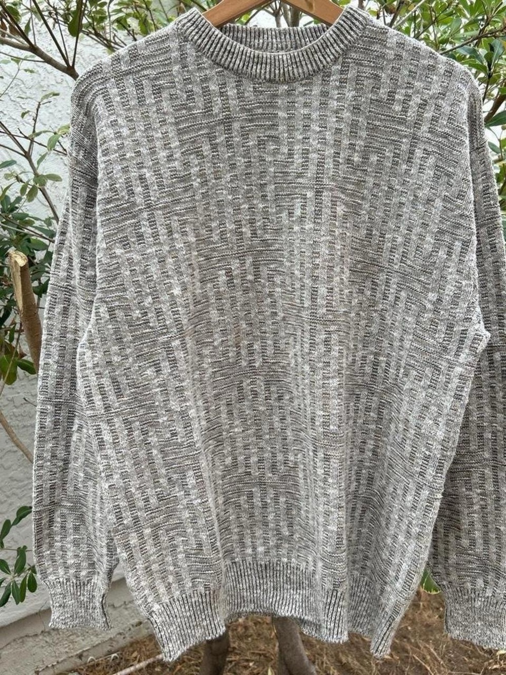 Vintage 90s Winona Geometric Knit Sweater Gray Made USA Size M
